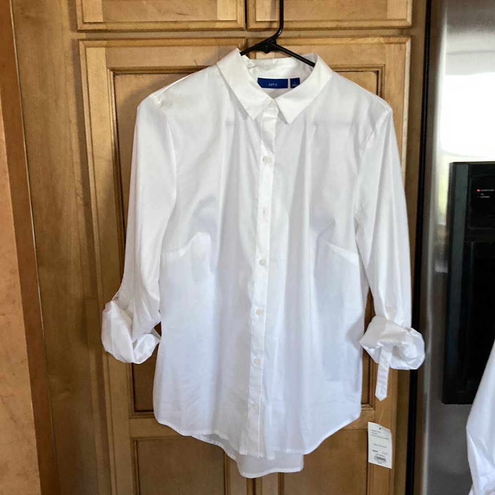 Large white button down ladies dress shirt